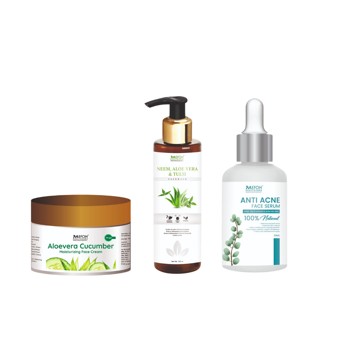 MEFOH Anti-Acne Combo – Mefpure Face Oil, Herbal Face Wash & Cucumber Cream
