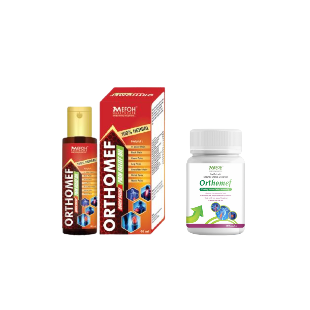 MEFOH Orthomef Joint Care Combo – Ayurvedic Pain Relief Oil & Capsules