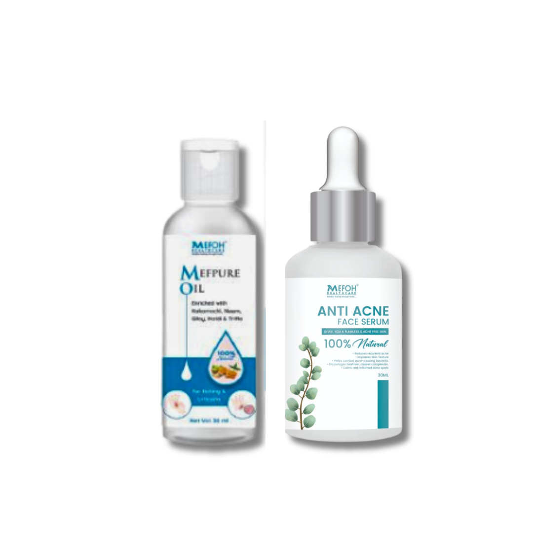 MEFPURE Oil & Anti-Acne Face Serum Combo | Ayurvedic Skincare Duo for Clear, Nourished & Acne-Free Skin – 30ml Each