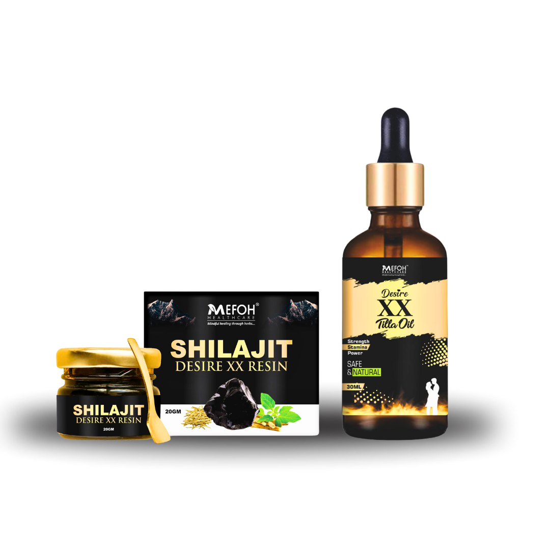 MEFOH Pure Shilajit Resin & Tilla Oil Combo | Ayurvedic Power & Performance Booster for Men | Increases Strength, Stamina & Vitality – Pack of 2