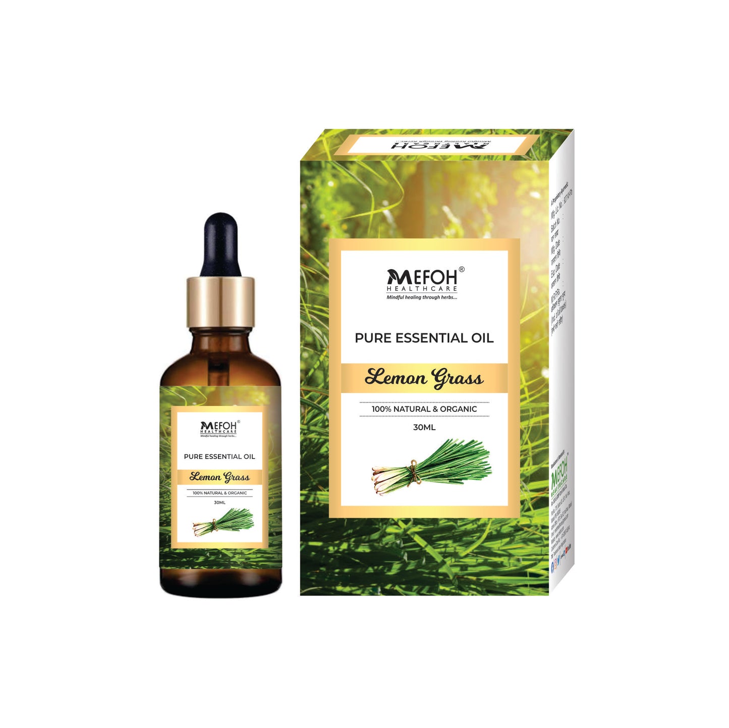 Mefoh Lemongrass Essential Oil – Pure & Natural, Energizing & Refreshing Oil for Skin Care, Aromatherapy & Muscle Relief