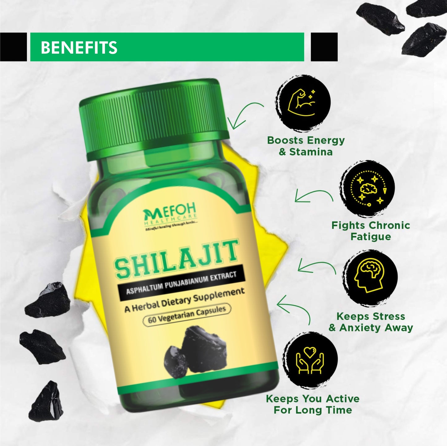 Mefoh Shilajit Capsules – Natural Vitality & Stamina Booster for Men & Women