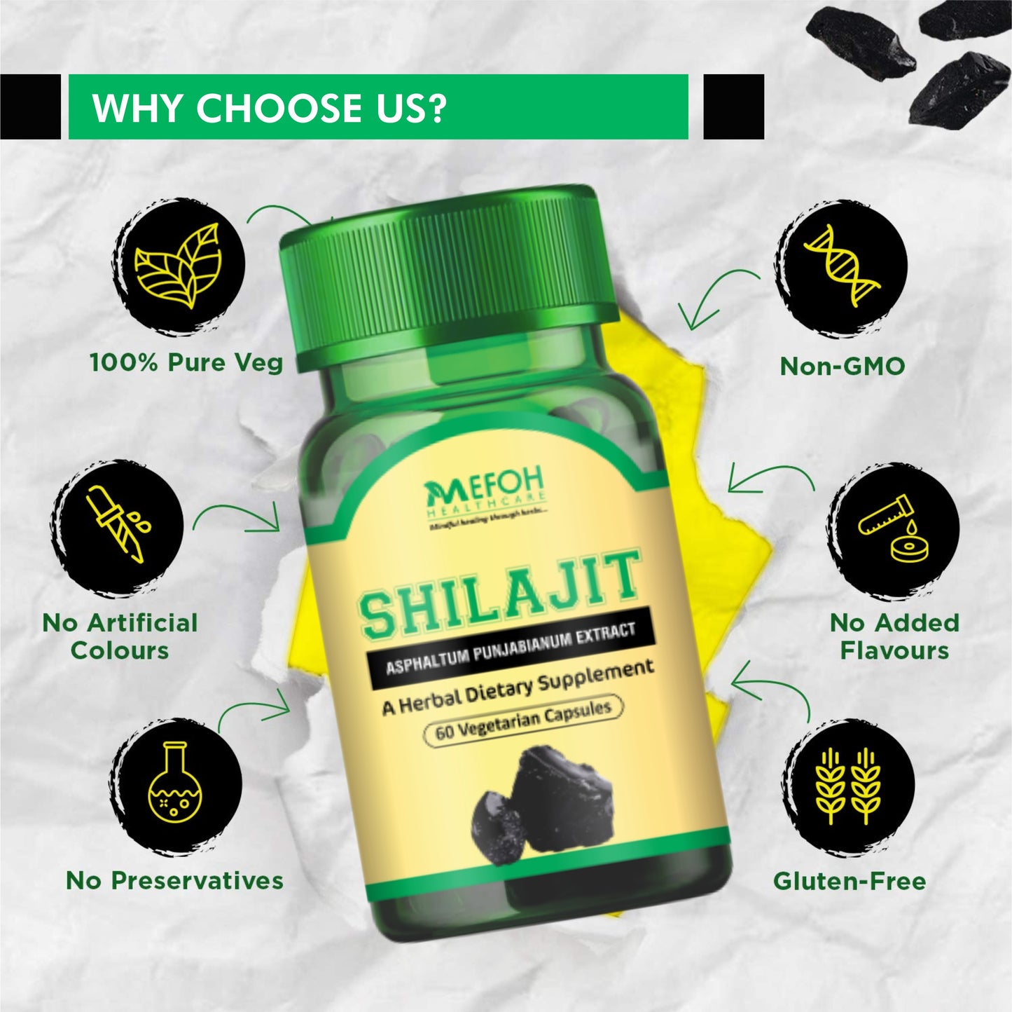 Mefoh Shilajit Capsules – Natural Vitality & Stamina Booster for Men & Women
