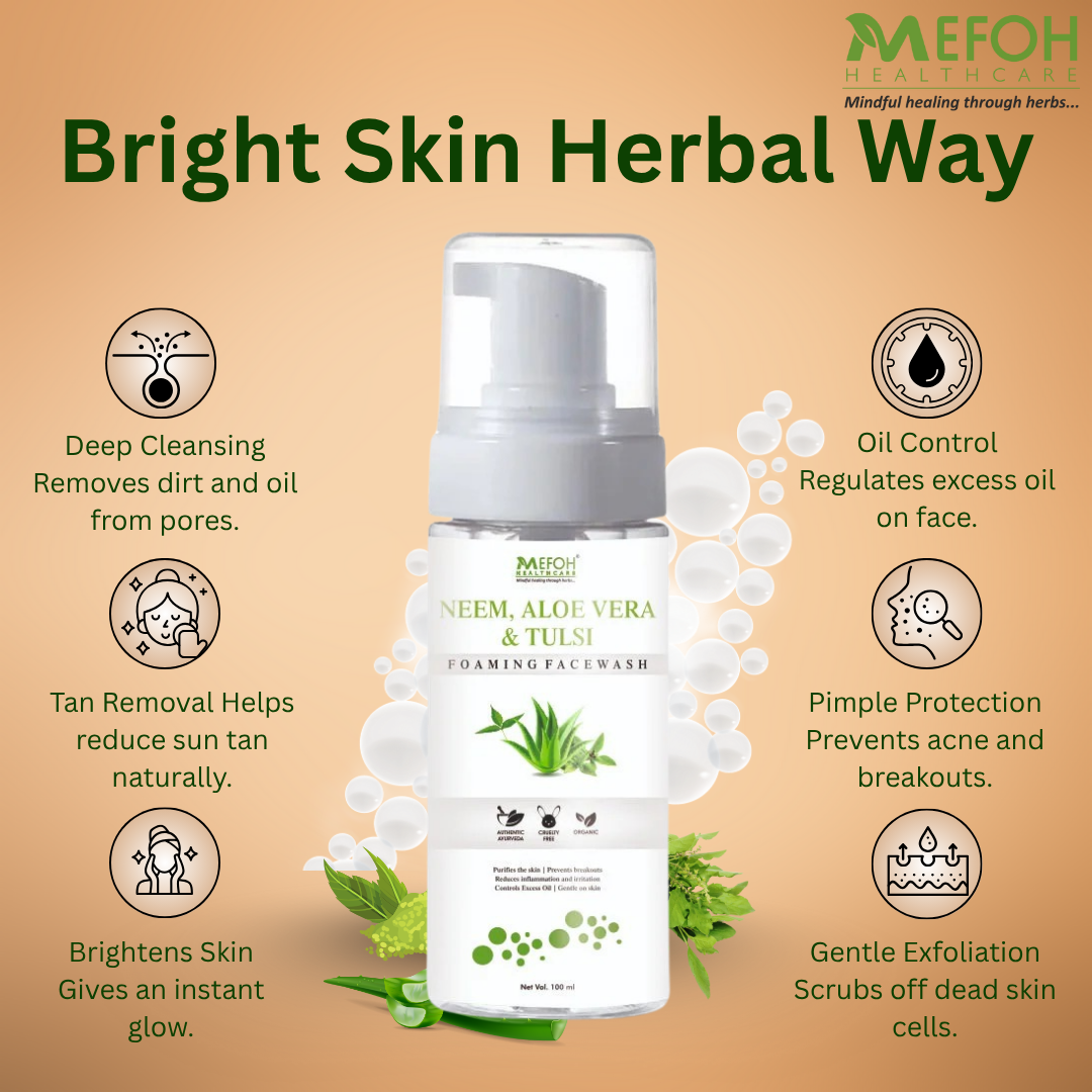 Mefoh Neem, Aloe Vera & Tulsi Foaming Face Wash – Purifying & Soothing Face Wash for Clear, Fresh Skin