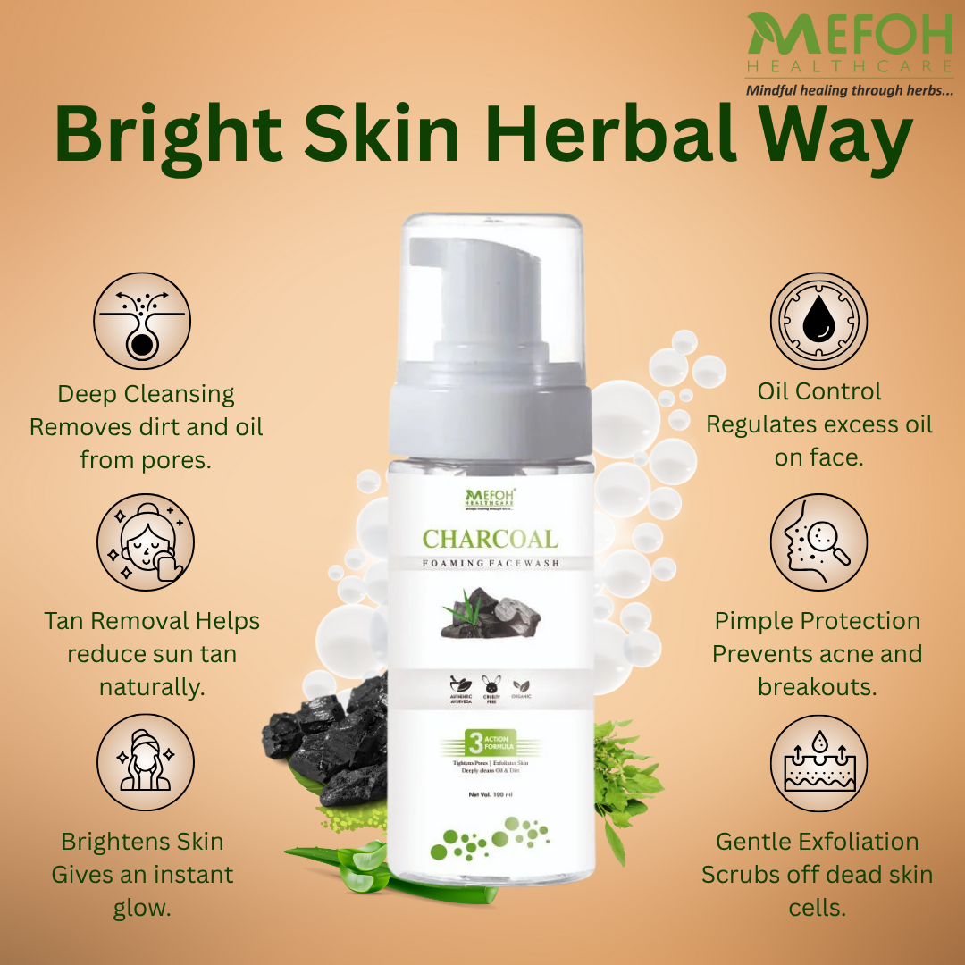 Mefoh Charcoal Foaming Face Wash – Deep Cleansing & Detoxifying Face Wash for Clear, Fresh Skin