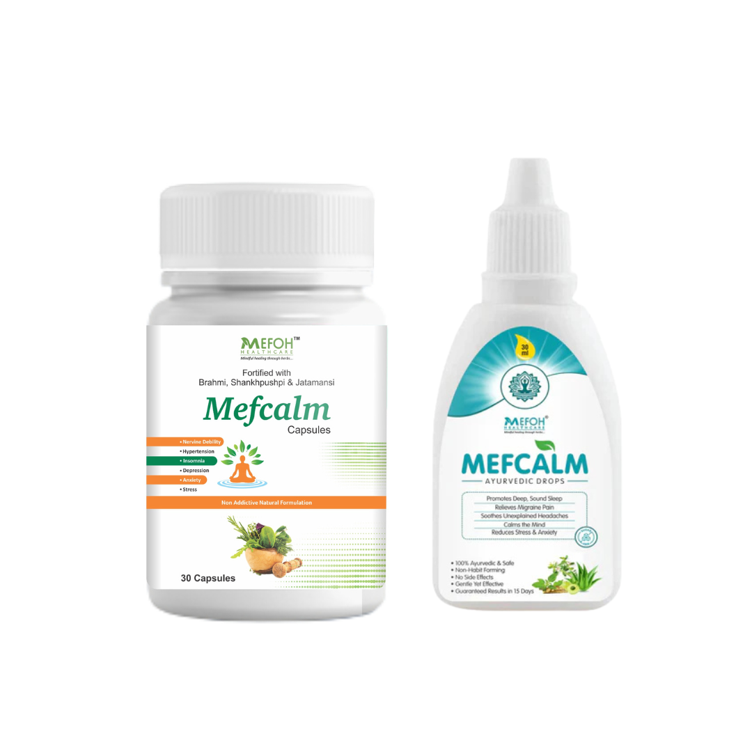 MEFOH Mefcalm Stress Relief Combo – Herbal Drops & Capsules for Better Sleep & Anxiety Relief
