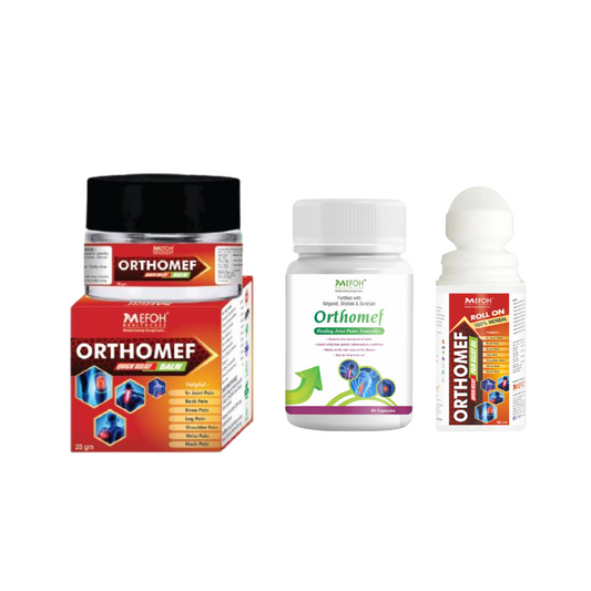 MEFOH Orthomef Pain Relief Combo – Ayurvedic Capsules, Roll-On & Balm for Joint & Muscle Pain