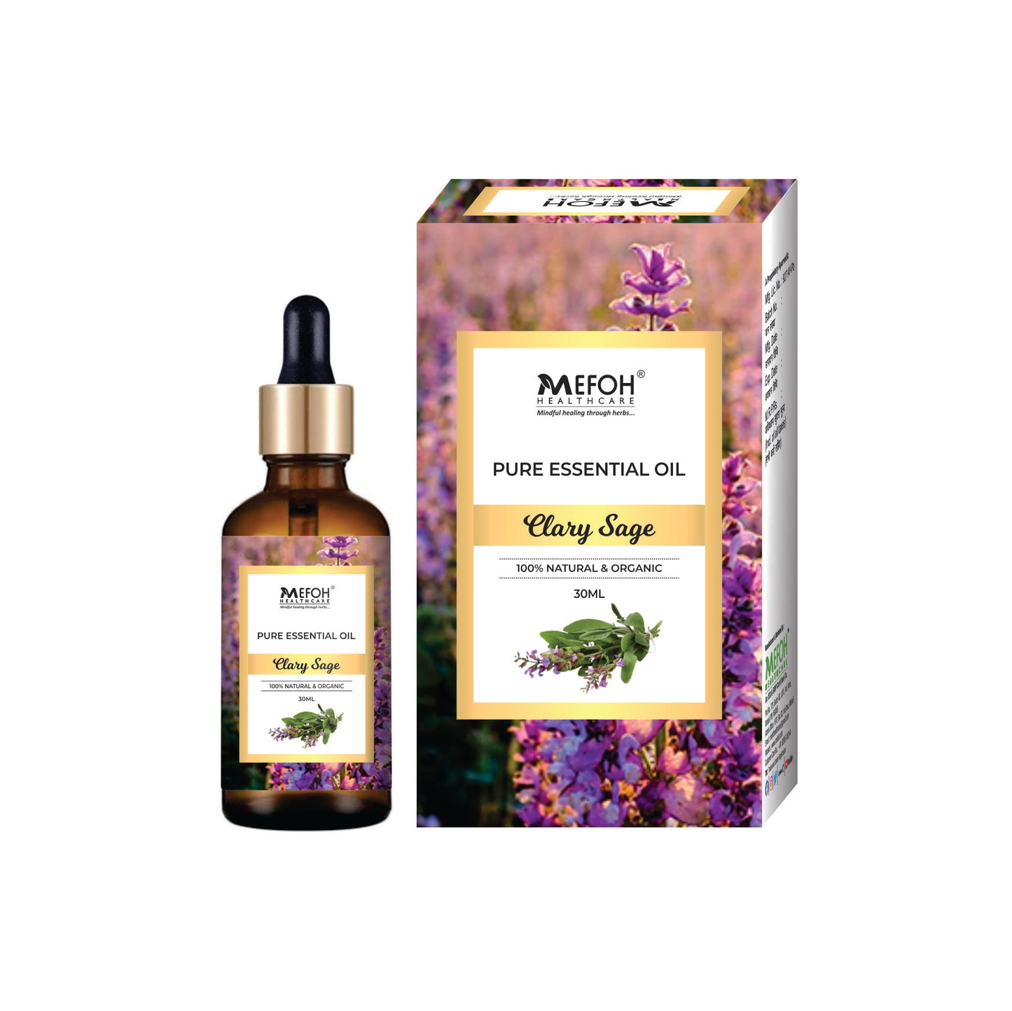 Mefoh Clary Sage Essential Oil – Pure & Natural, Calming Aromatherapy Oil for Hormonal Balance & Stress Relief